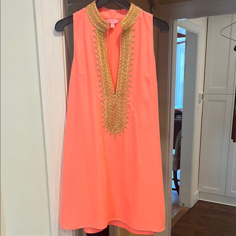 Lilly Pulitzer Pink and Gold Embellished Halter Sundress